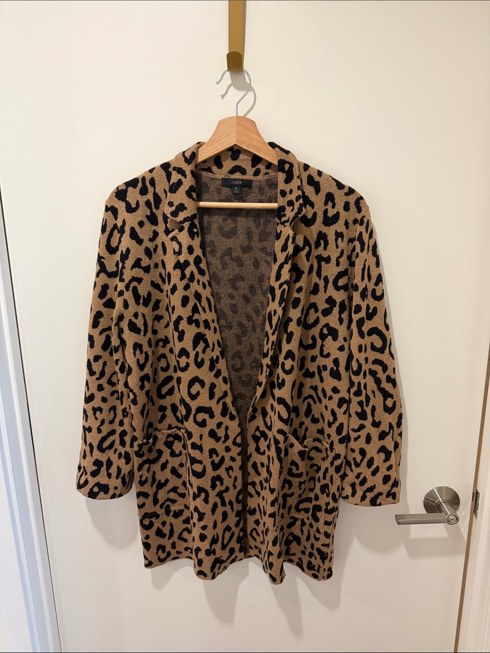 JCrew Sophie sweater blazer Leopard Print Open Front Jacket - Tan & Black